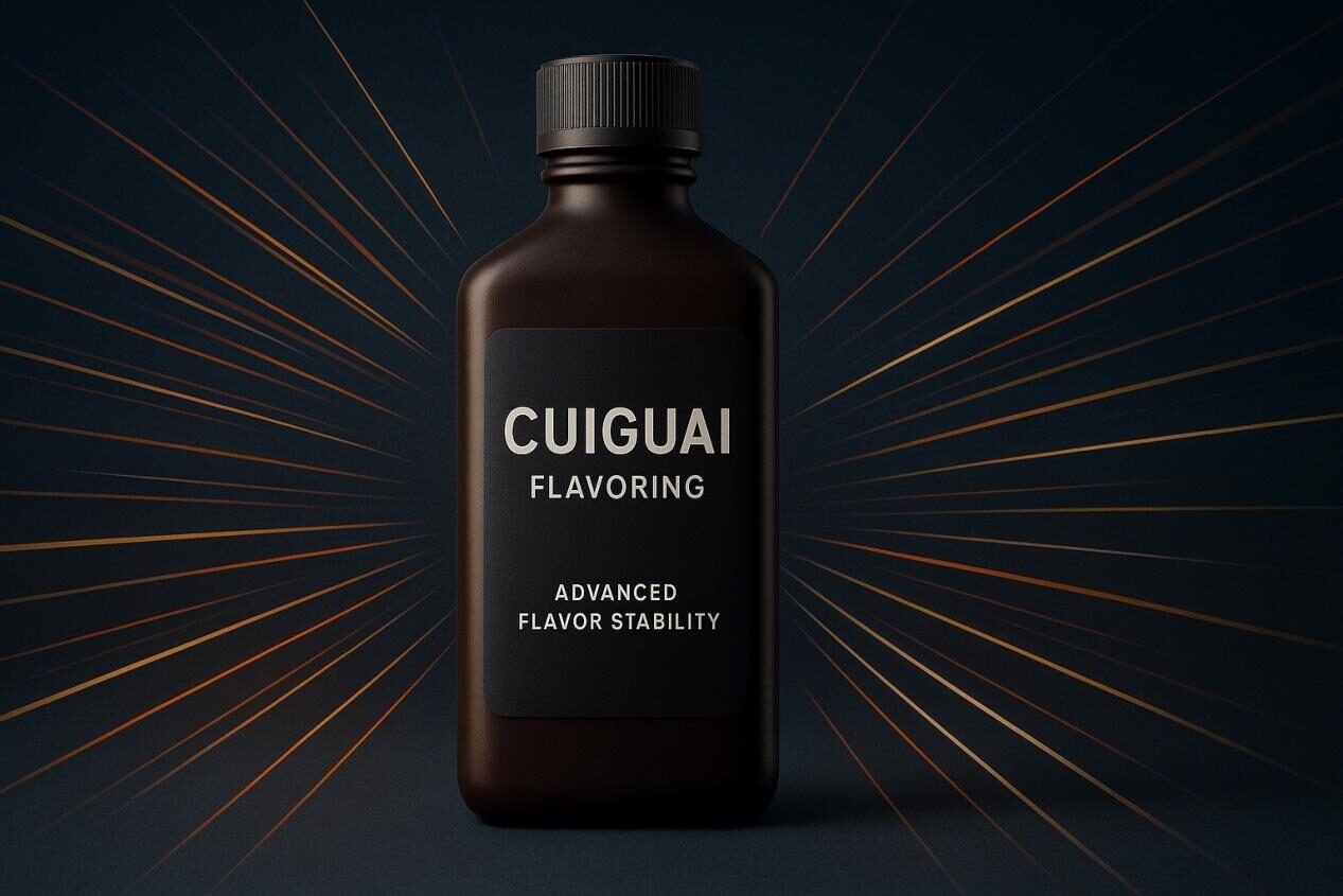 El elegante gráfico de productos del sabor de Cuiguai con líneas abstractas dinámicas que irradian hacia afuera, representan la tecnología y la estabilidad del sabor.