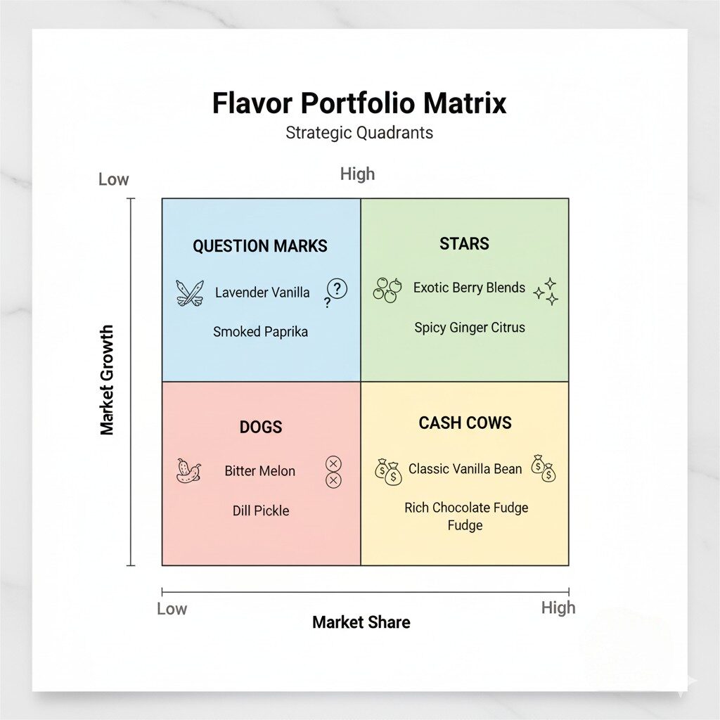 Flavor portfolio matrix with strategic quadrants.