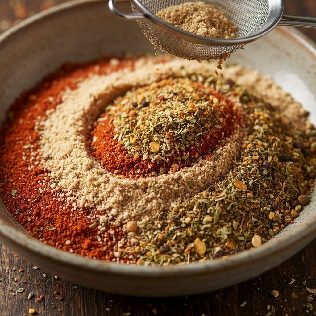 صورة كلية آسرة تعرض مزيجًا نابضًا بالحياة من توابل الوجبات الخفيفة اللذيذة، بما في ذلك المساحيق المجففة والتوابل العطرية ومستخلص الخميرة ومسحوق الطماطم اللامع، الممزوجة بخبرة لإنشاء ملف نكهة مثالي للوجبات الخفيفة اللذيذة. مثالية لمصنعي المواد الغذائية والطهاة وعشاق الطهي.