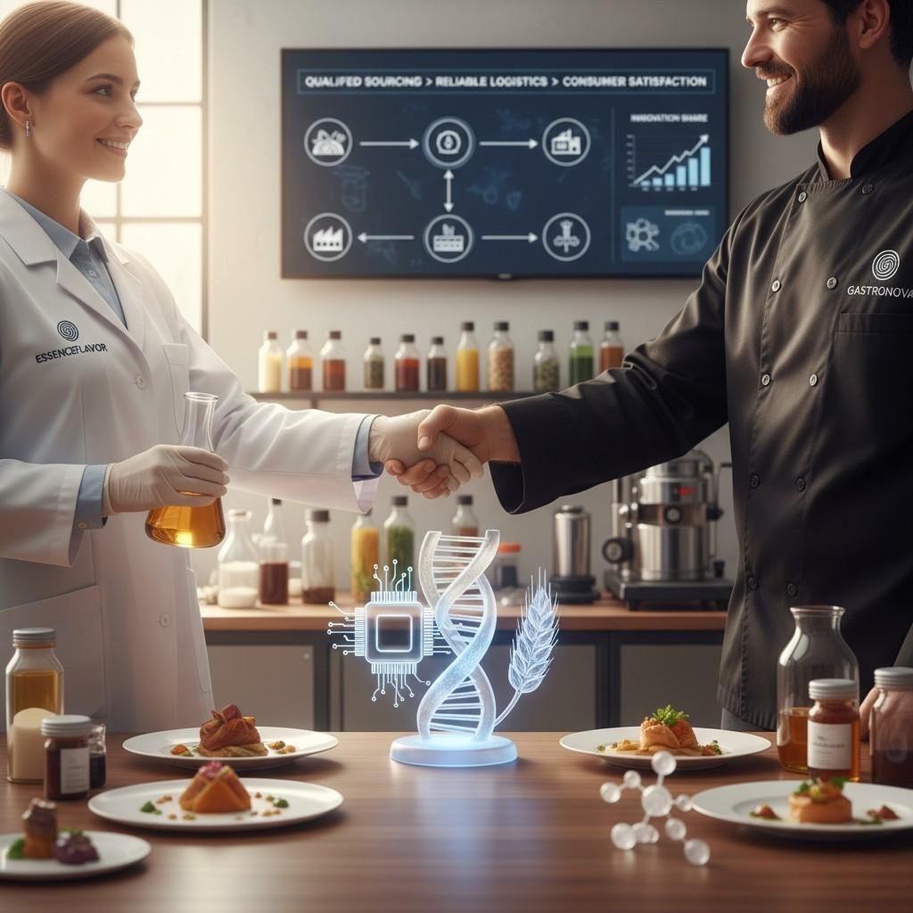 Descubra la esencia de una asociación confiable entre un proveedor líder de sabores y una marca dinámica de alimentos y bebidas. Esta imagen simboliza un compromiso compartido con la calidad, la confianza en la cadena de suministro y un espíritu de colaboración que impulsa la innovación en la industria de alimentos y bebidas.