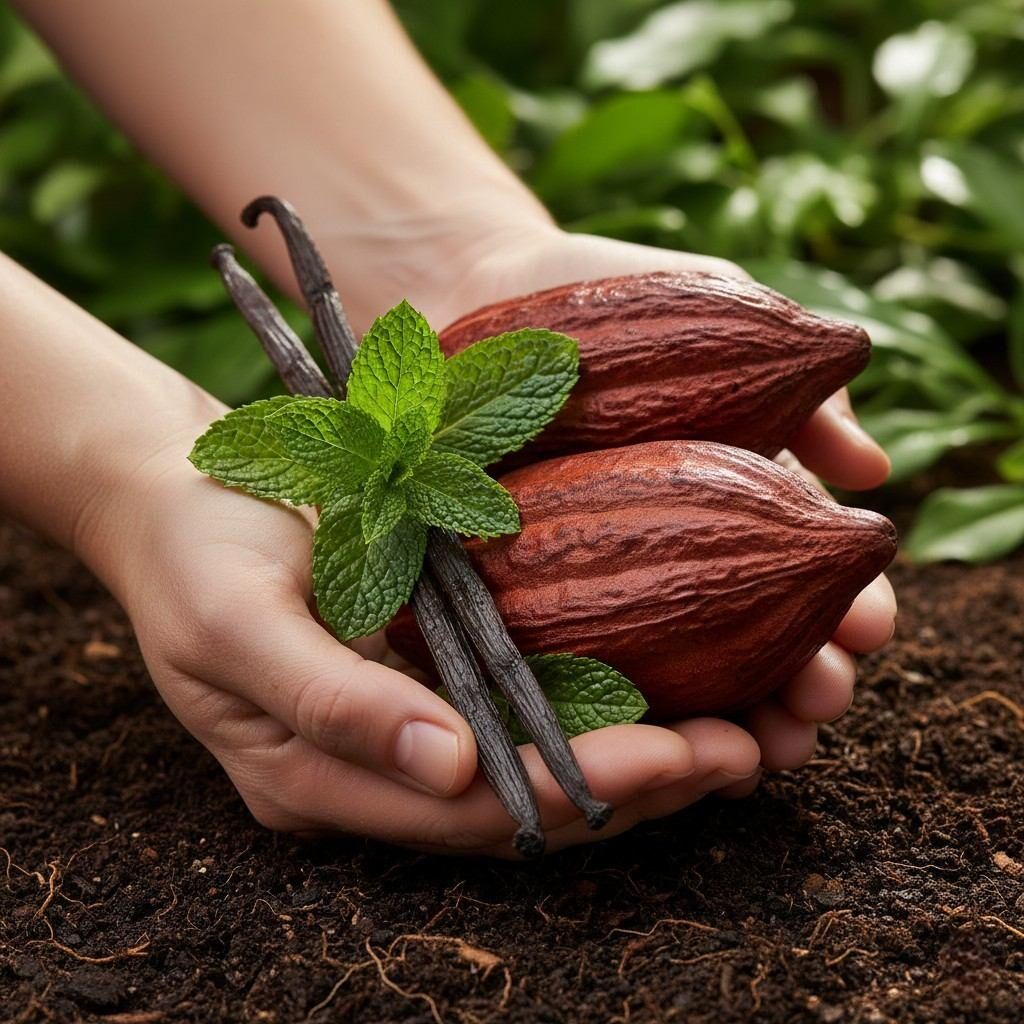 Профессиональное совместное изображение, на котором флейворист представляет клиентам новый прототип закуски в современном дегустационном зале. Фокусируется на инновациях и партнерстве в области пищевой науки.