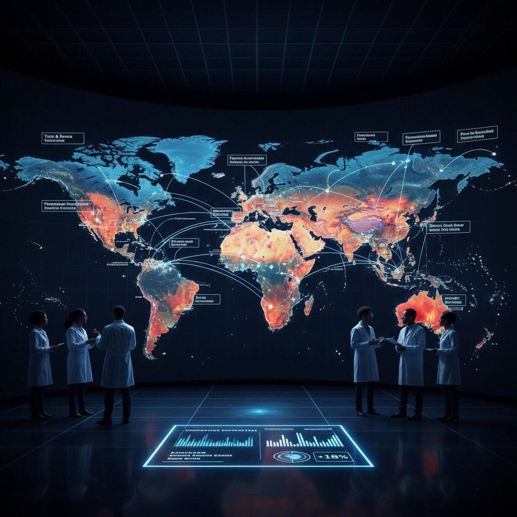 全球趋势图的可视化显示新兴口味、分析的消费者数据点和预测分析路径,指导全球战略食品和饮料创新