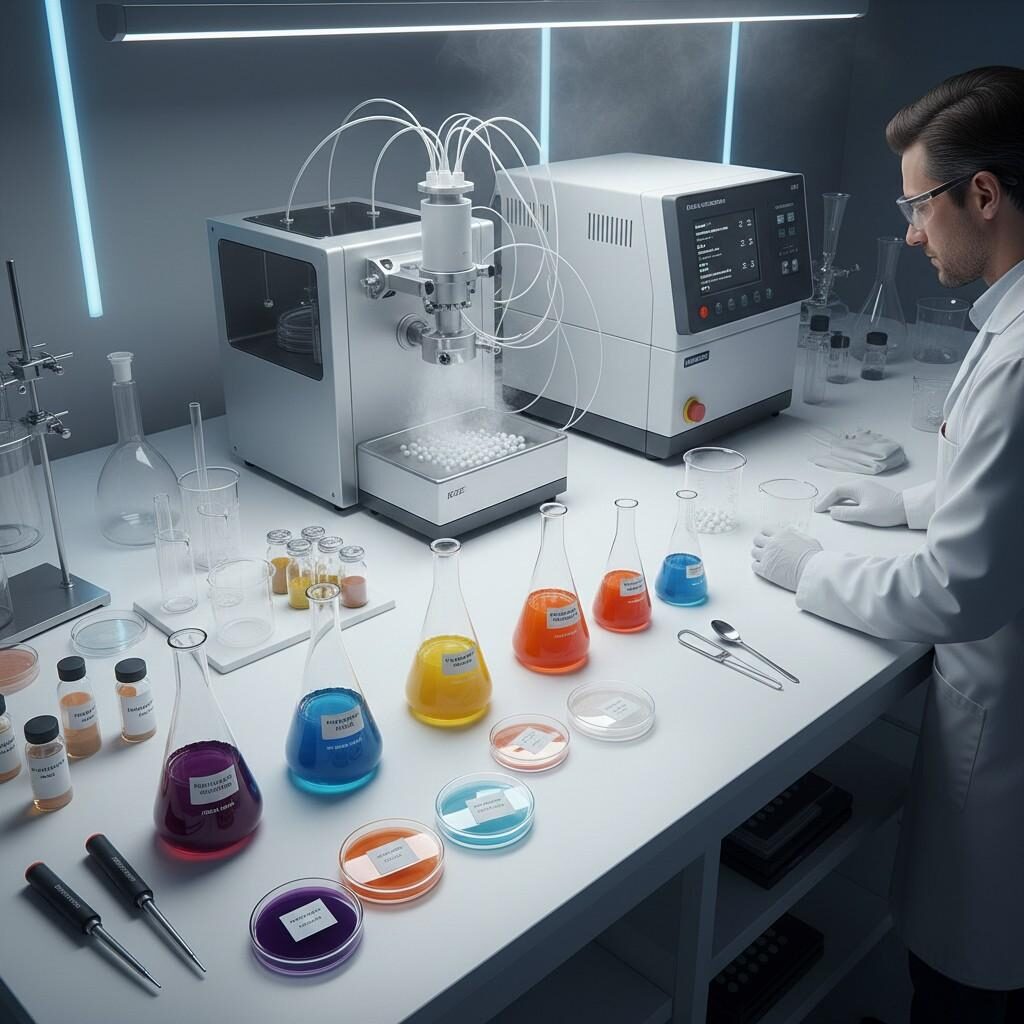 A visually appealing showcase of food products resulting from technical R&D, featuring layered desserts and beverages made with advanced natural and functional flavor extracts. Perfect for conveying innovation in food technology, flavor analysis, and the development of visually striking, high-quality, flavored products.