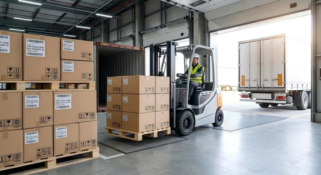 A professional look at a high-volume industrial shipping bay showing organized global distribution and professional logistics.